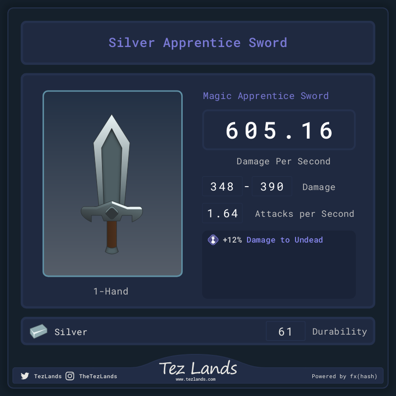 Tez Lands - Apprentice Sword #10 static NFT preview