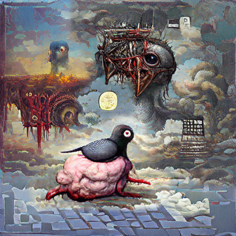Pigeon Sat on a Brain Reflecting Existence #51 static NFT preview